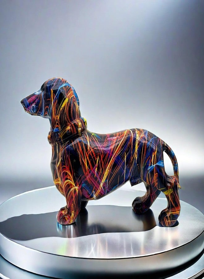 SHTWX Art Dachshund Dog Statue Figurine Sculpture Resin Collectible Gifts for Dachshund Dog Lover Office Home Decor Desk Accessories Decoration Garden Figurines Outdoor Decor Colorful (Color D) - Image 1